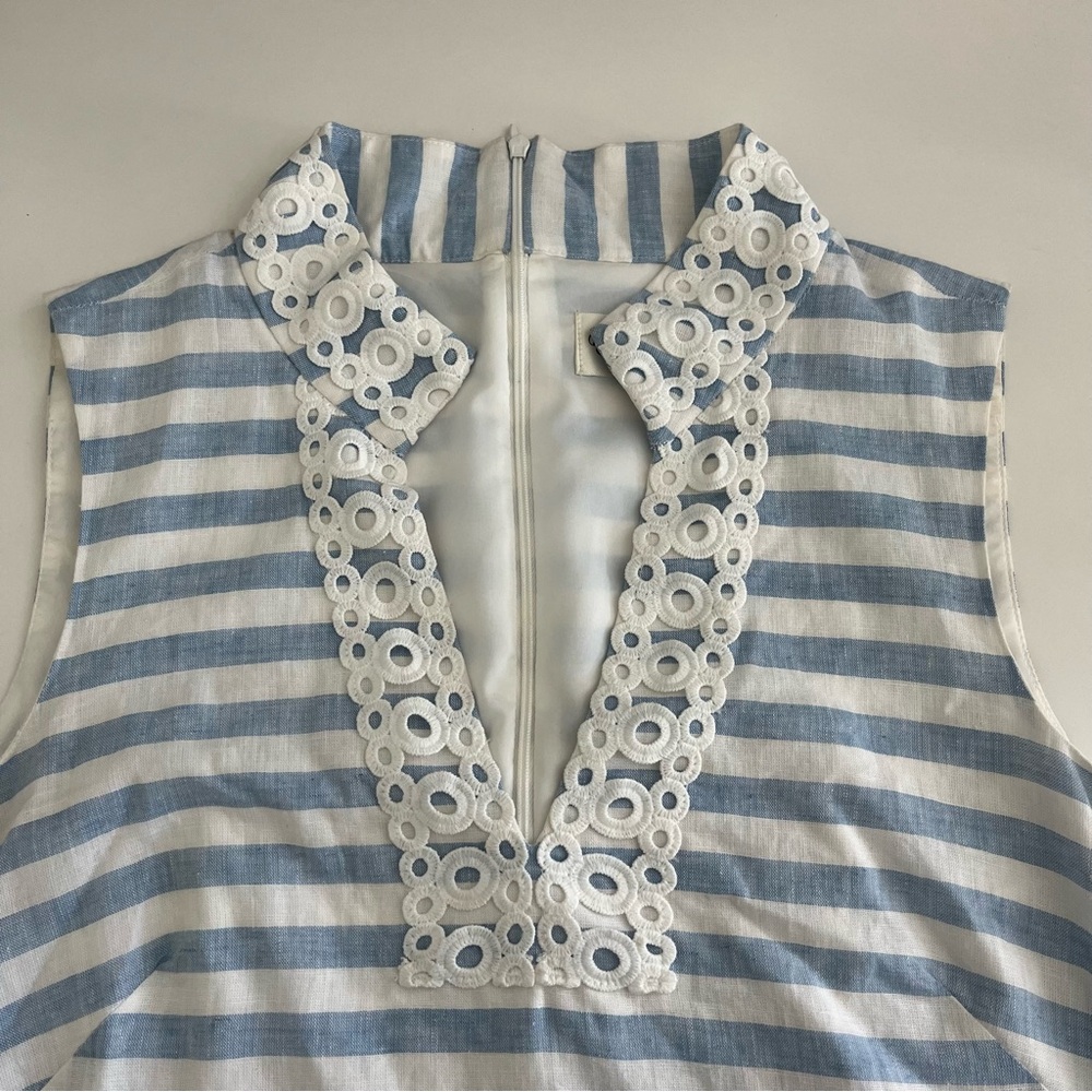 Eliza J Women’s Linen Blend Sleeveless Shift Dress‎ Blue White Striped 12